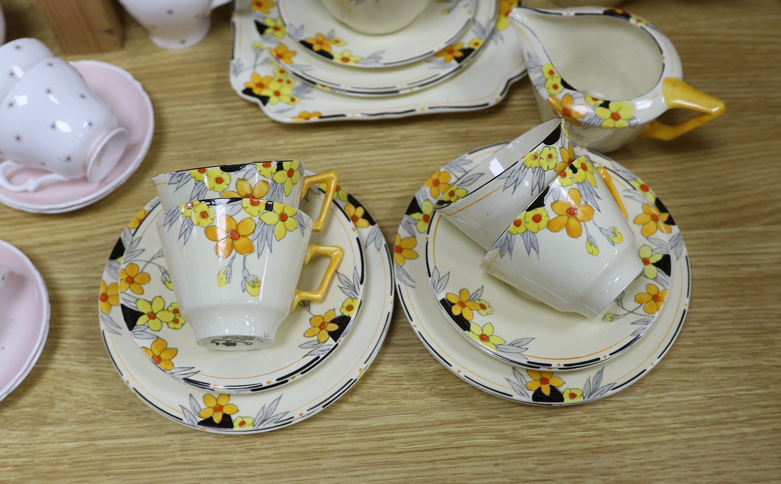 A Shelley tea set and a Crown Ducal part tea set